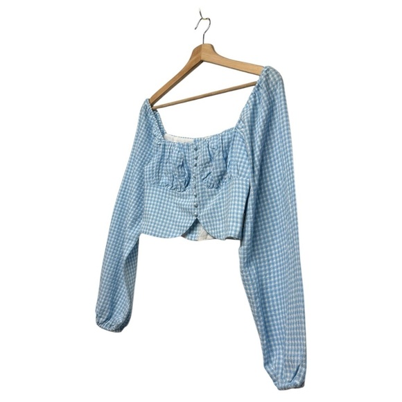 NWT REVOLVE SUPERDOWN Remi Puff Sleeve Top Light Blue Gingham S - Picture 5 of 9